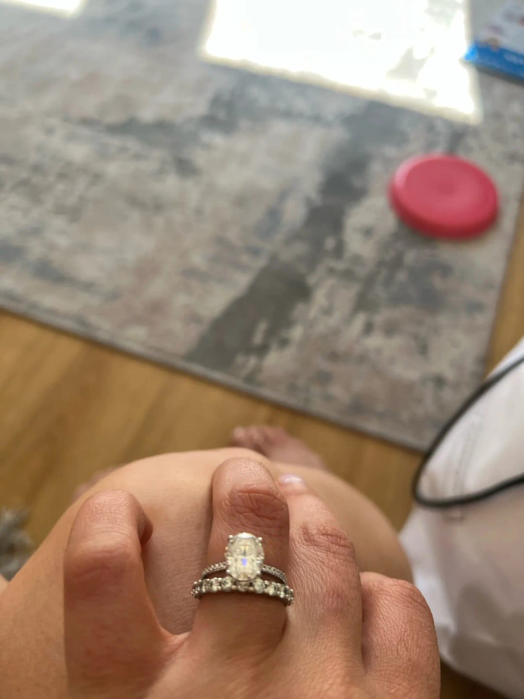 Customer photo review of 3 Carat Oval Cut Moissanite Ring with Pavé Band