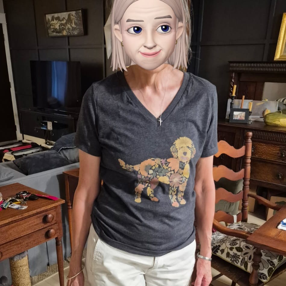 Customer photo review of Wildflower Goldendoodle V-Neck T-Shirt