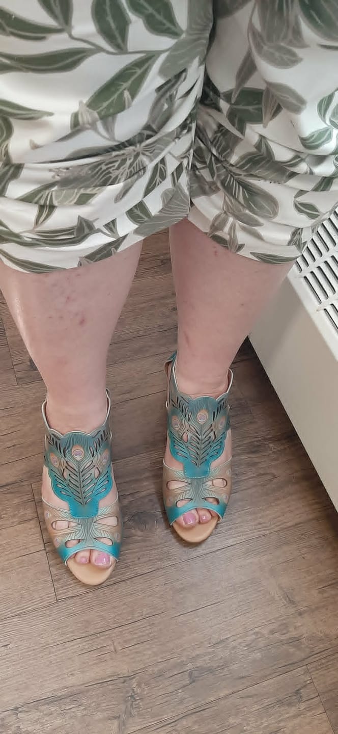Customer photo review of Peacock-Inspired Leather Cutout Sandals