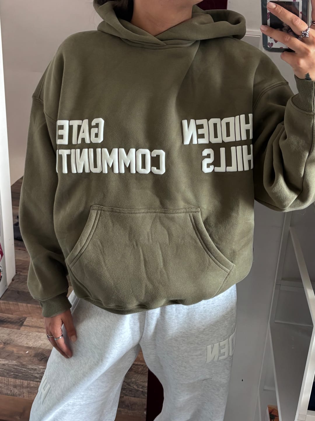 Customer photo review of GATED COMMUNITY HOODIE SAGE