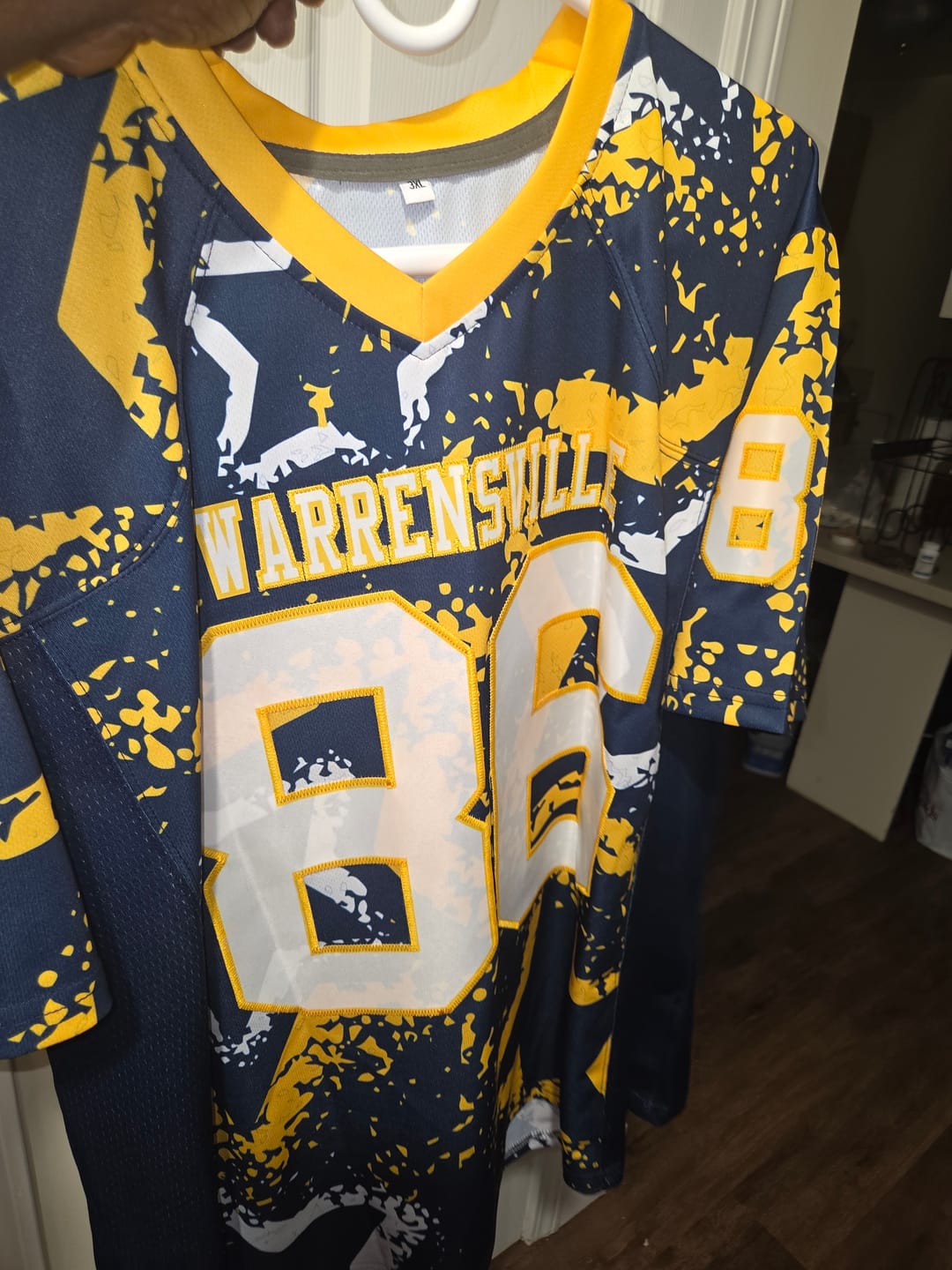 Customer photo review of Custom Navy Gold-White Personalized Star Graffiti Pattern Authentic Football Jersey