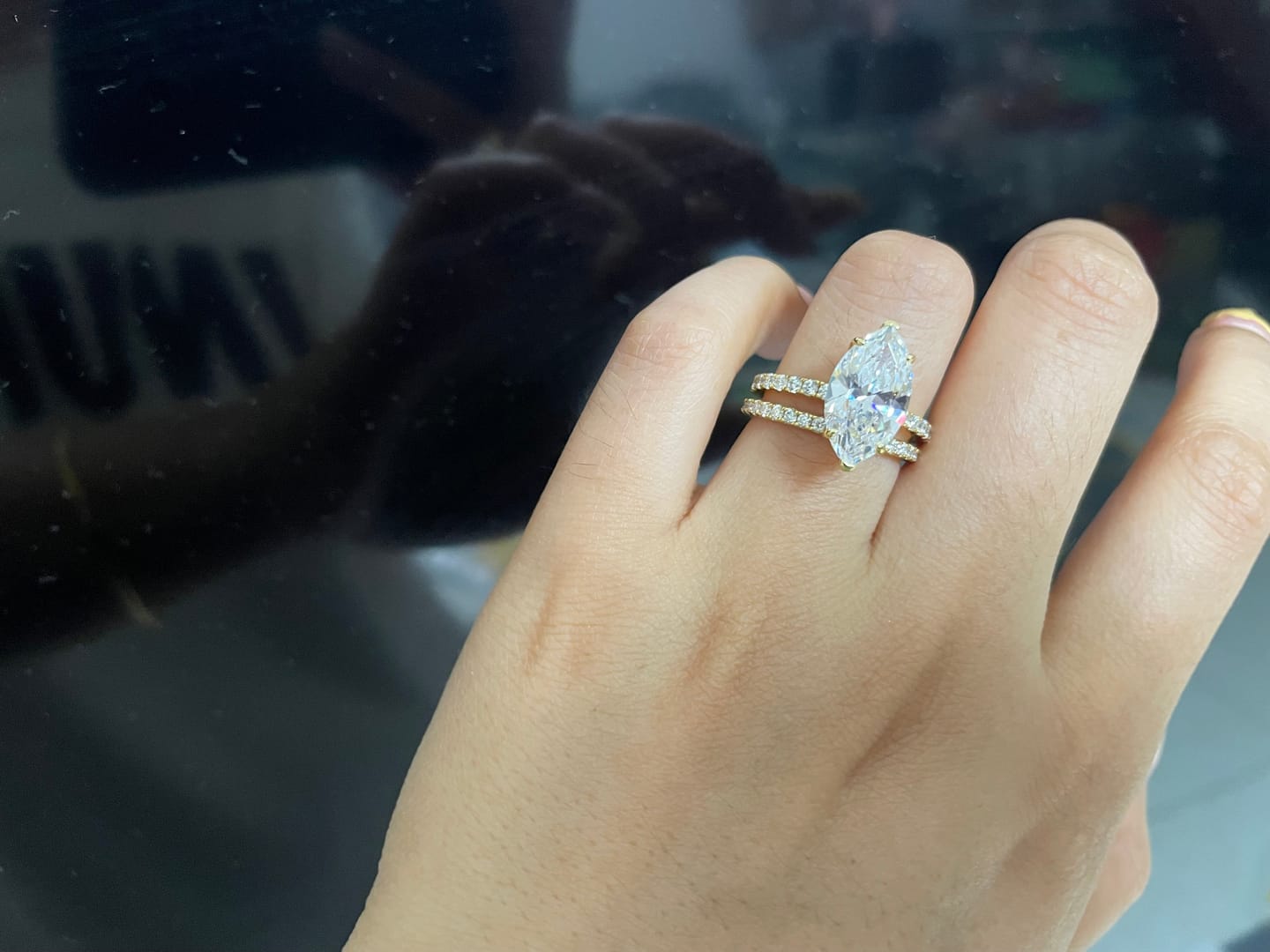 Customer photo review of S925 4.0Ct Marquise Cut Wedding Ring Set Travel Ring With Classic Wedding Band For Women