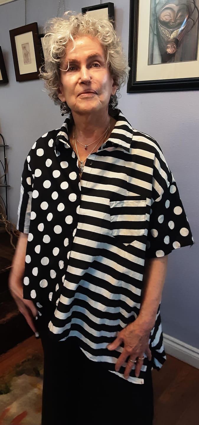 Customer photo review of Plus Size Women Cotton Stripe Dot Loose Irregular Shirt