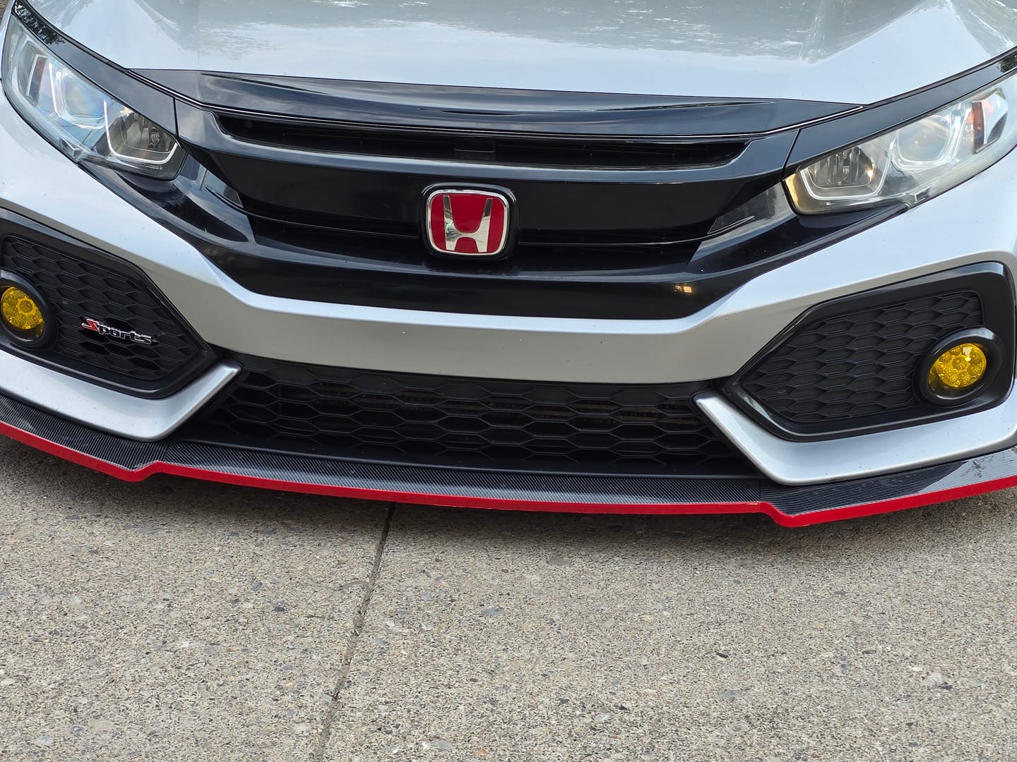 Customer photo review of Fit 2017-2021 Honda CIVIC Hatchback Front Bumper Lip (Carbon Fiber Print with Red Trim)