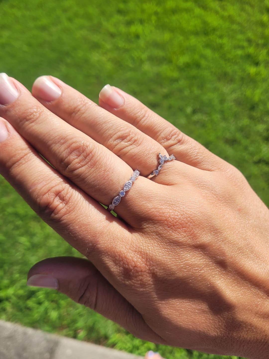 Customer photo review of Milgrain Art Deco Crown Set CZ Eternity Ring in Sterling Silver