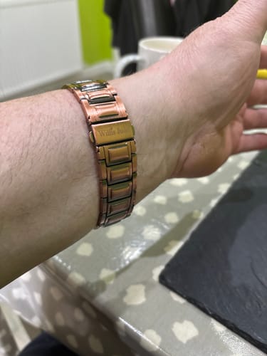 Customer wearing copper magnetic bracelet