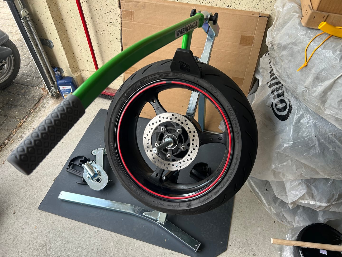 Customer photo review of Street Bike Tire Changer