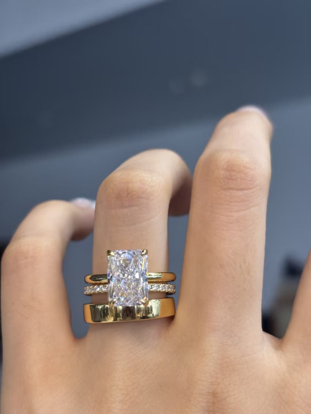 Customer photo review of Louily Classic 5.0Ct Radiant Cut 3PC Wedding Set