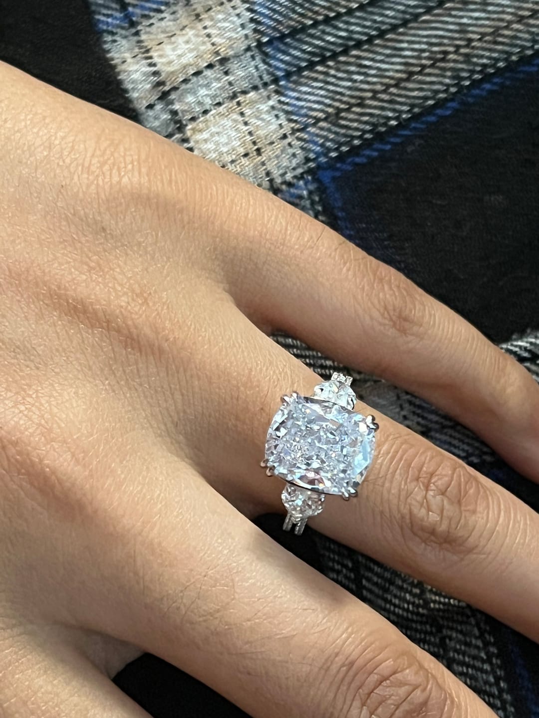Customer photo review of S925 6.0Ct Cushion Cut Three Stone Engagement Ring Simulated or Moissanite Diamond Bridal Rings For Women