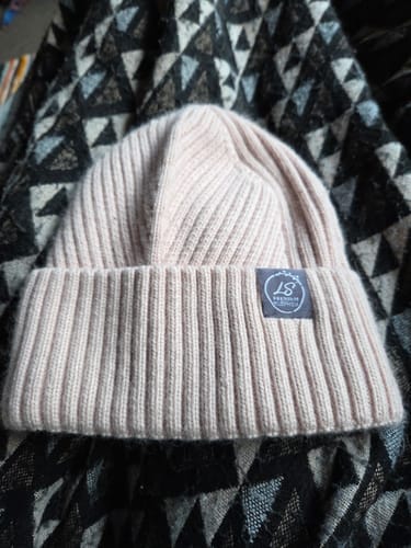 Customer photo review of Mulberry Silk-Lined Cashmere Beanie Hat With Removable Pom Pom - Pink