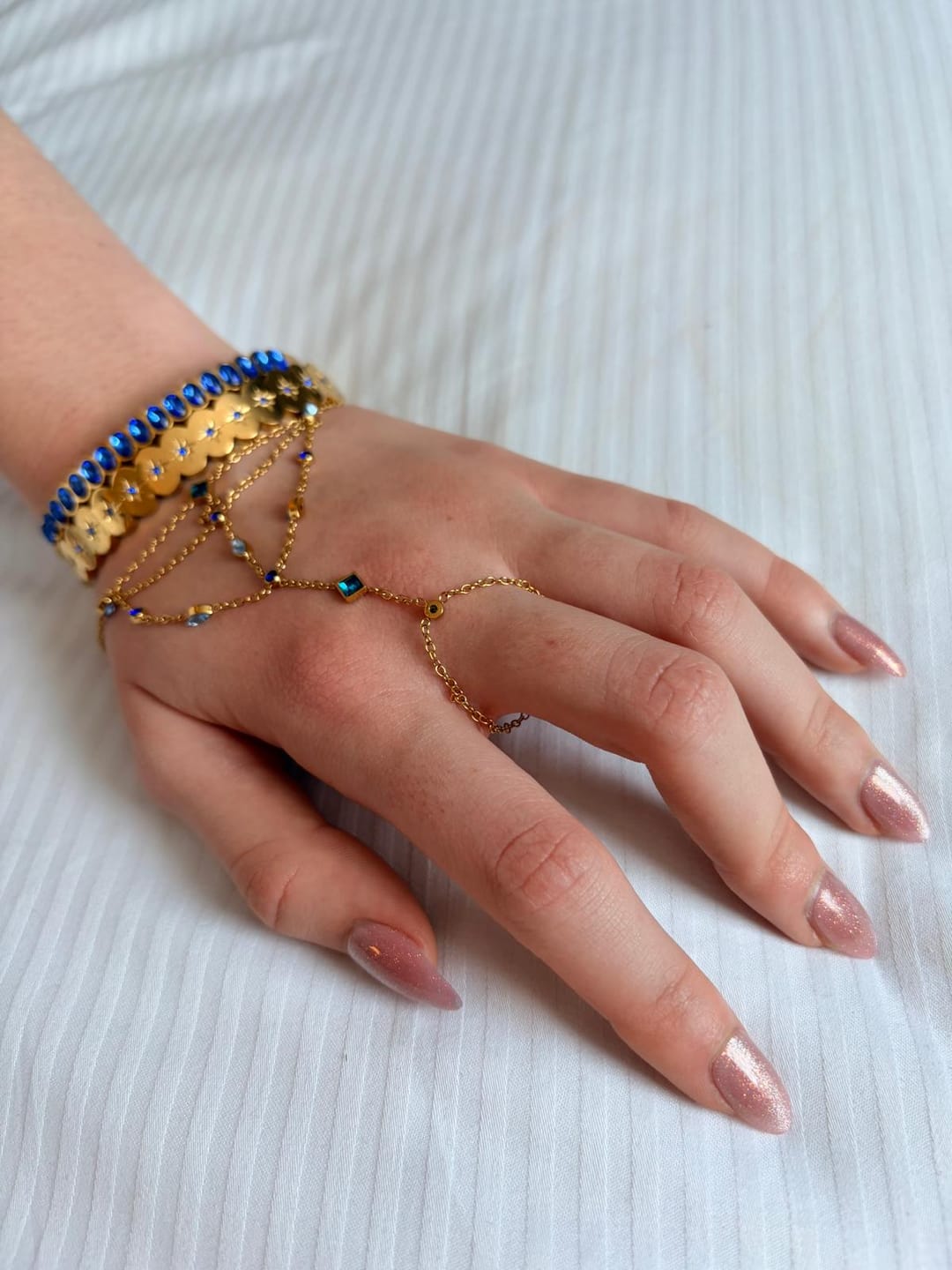 Customer photo review of Tallulah Gold Blue Scallop Star Bangle