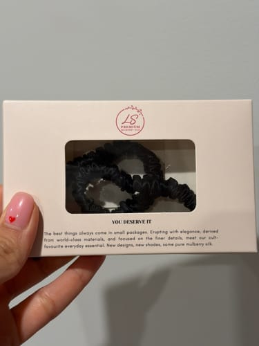 Customer photo review of 3 Pack Premium Mulberry Silk Scrunchies - Black - Mini
