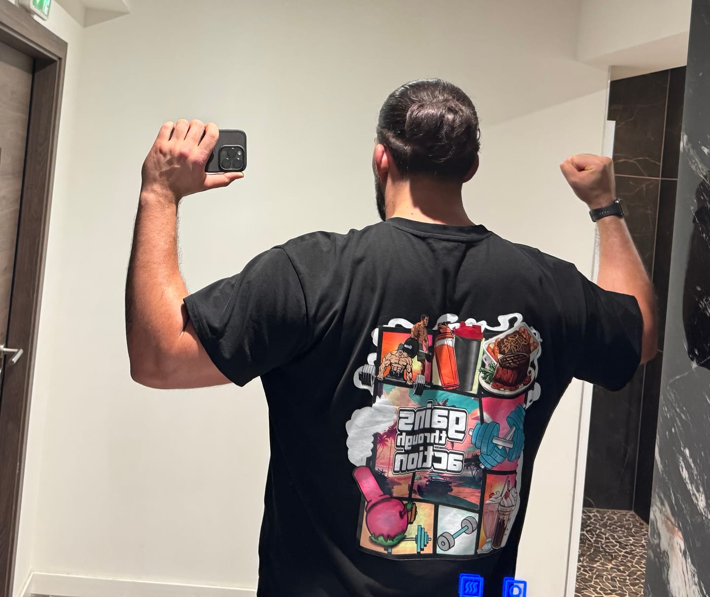 Customer photo review of GAINS THROUGH ACTION Oversized Shirt (Backprint) - Unisex