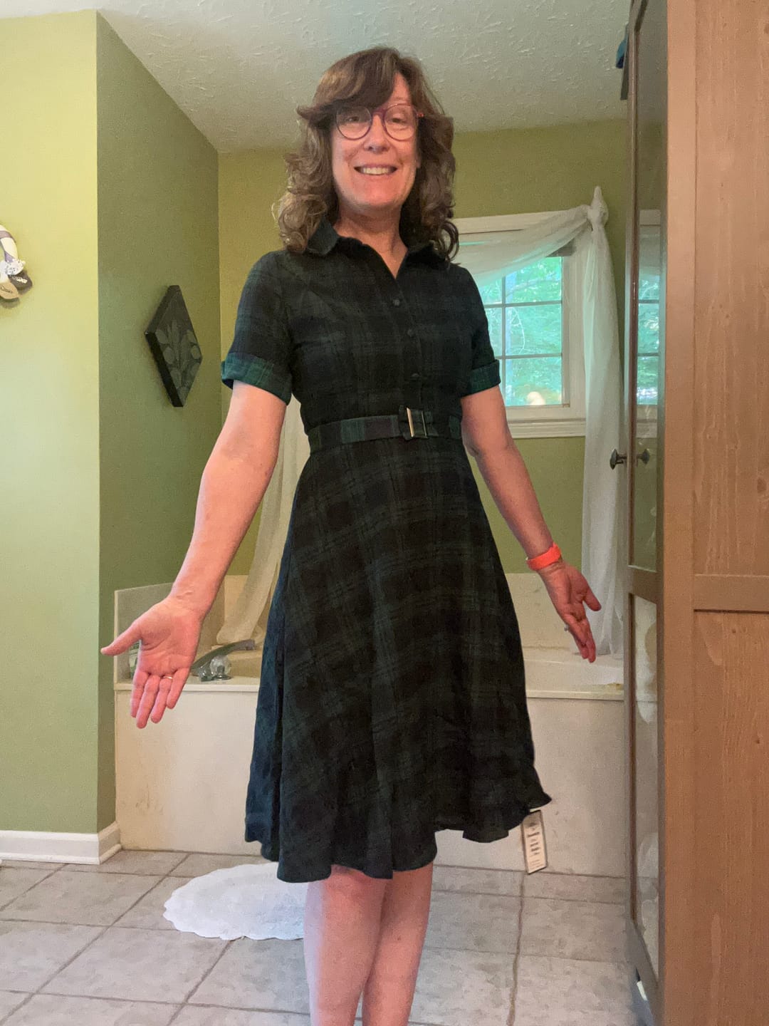 Customer photo review of Plaids 1950s Buttoned Belted Swing Dress