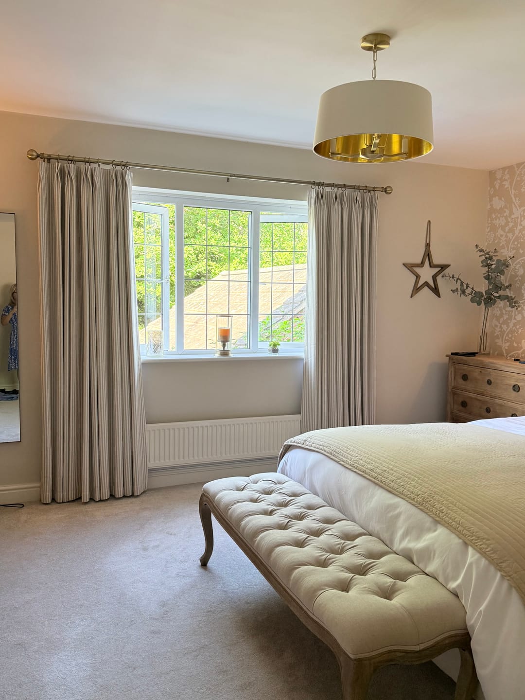 Customer photo review of Linen Stripe Curtains – Pinch Pleat Light Filtering with Optional Blackout (Zaria)
