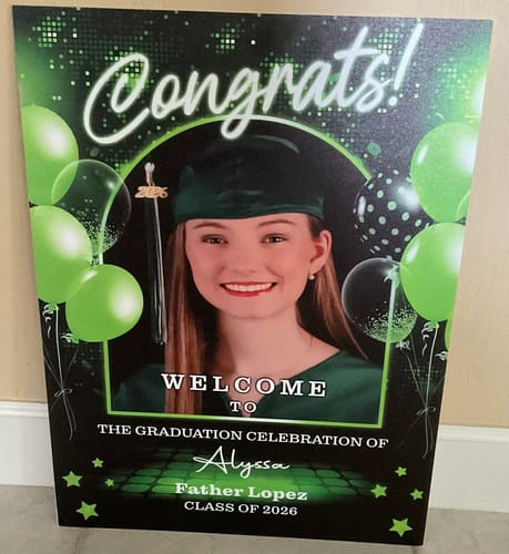 Customer photo review of Personalized Graduation Welcome Sign Canvas - Custom Photo Graduation Gifts