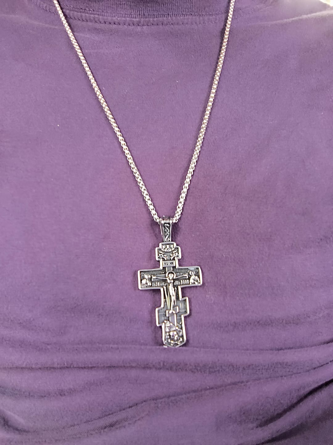 Customer photo review of Titanium Orthodox Jesus Crucifix Necklace Protection Jewelry
