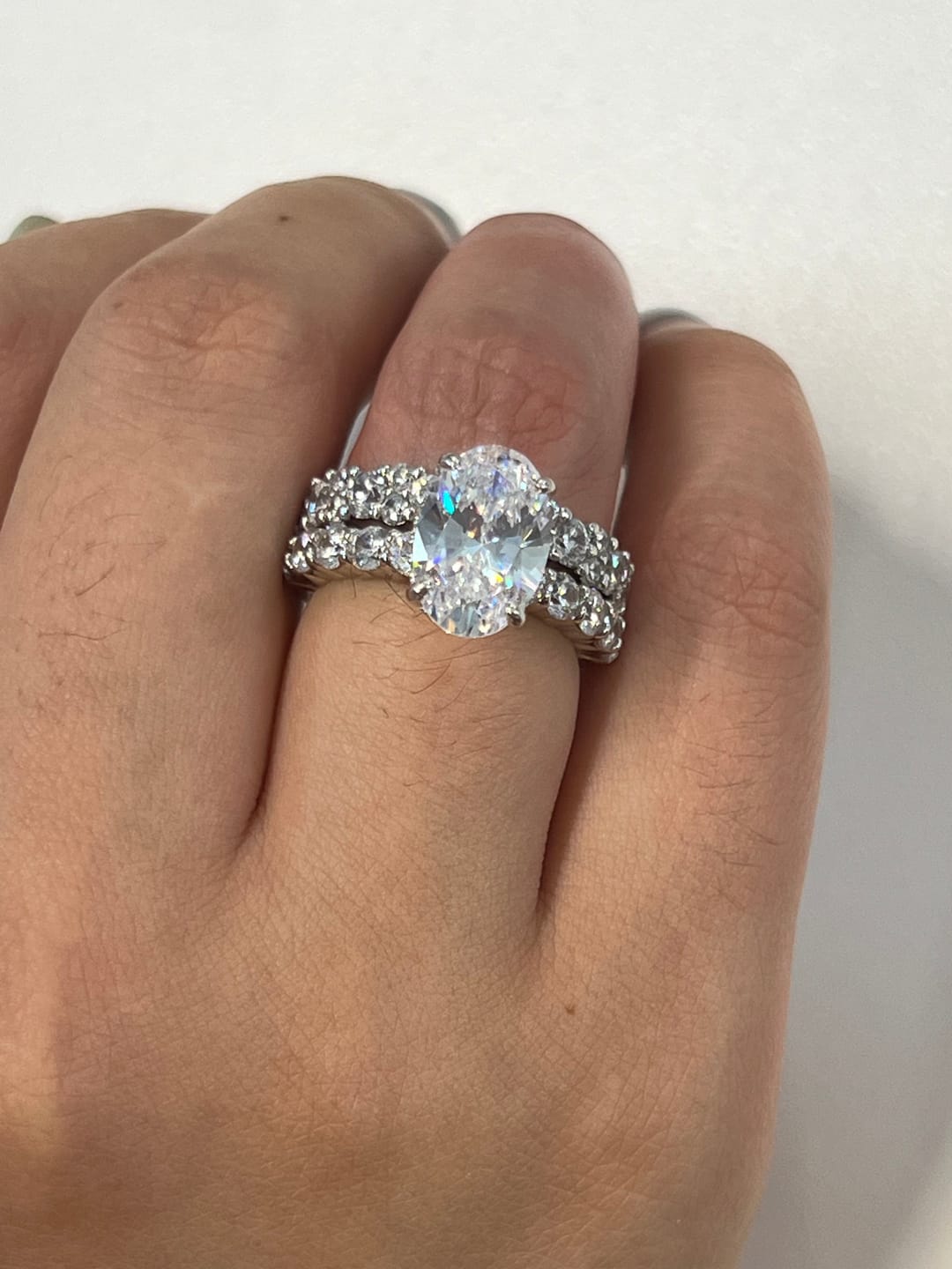 Customer photo review of S925 4.0Ct Oval Cut Engagement Ring With Round Cut Full Wedding Band Stackable Travel Ring