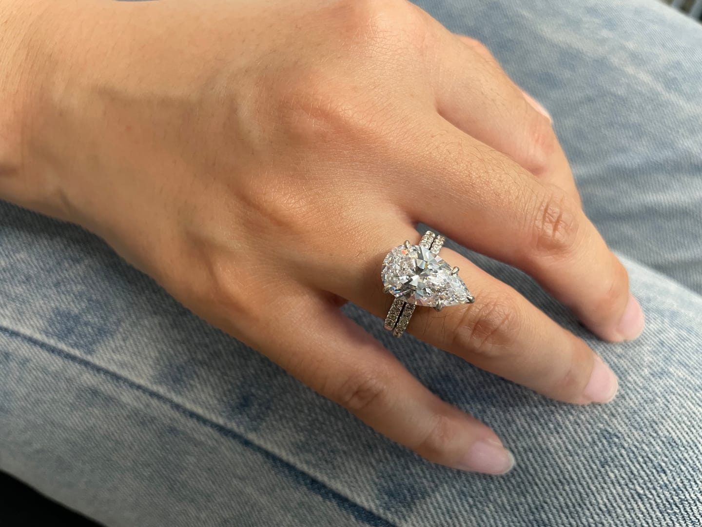 Customer photo review of S925 4.5Ct Pear Cut Wedding Ring & Open Wedding Band Bridal Rings Travel Rings For Her