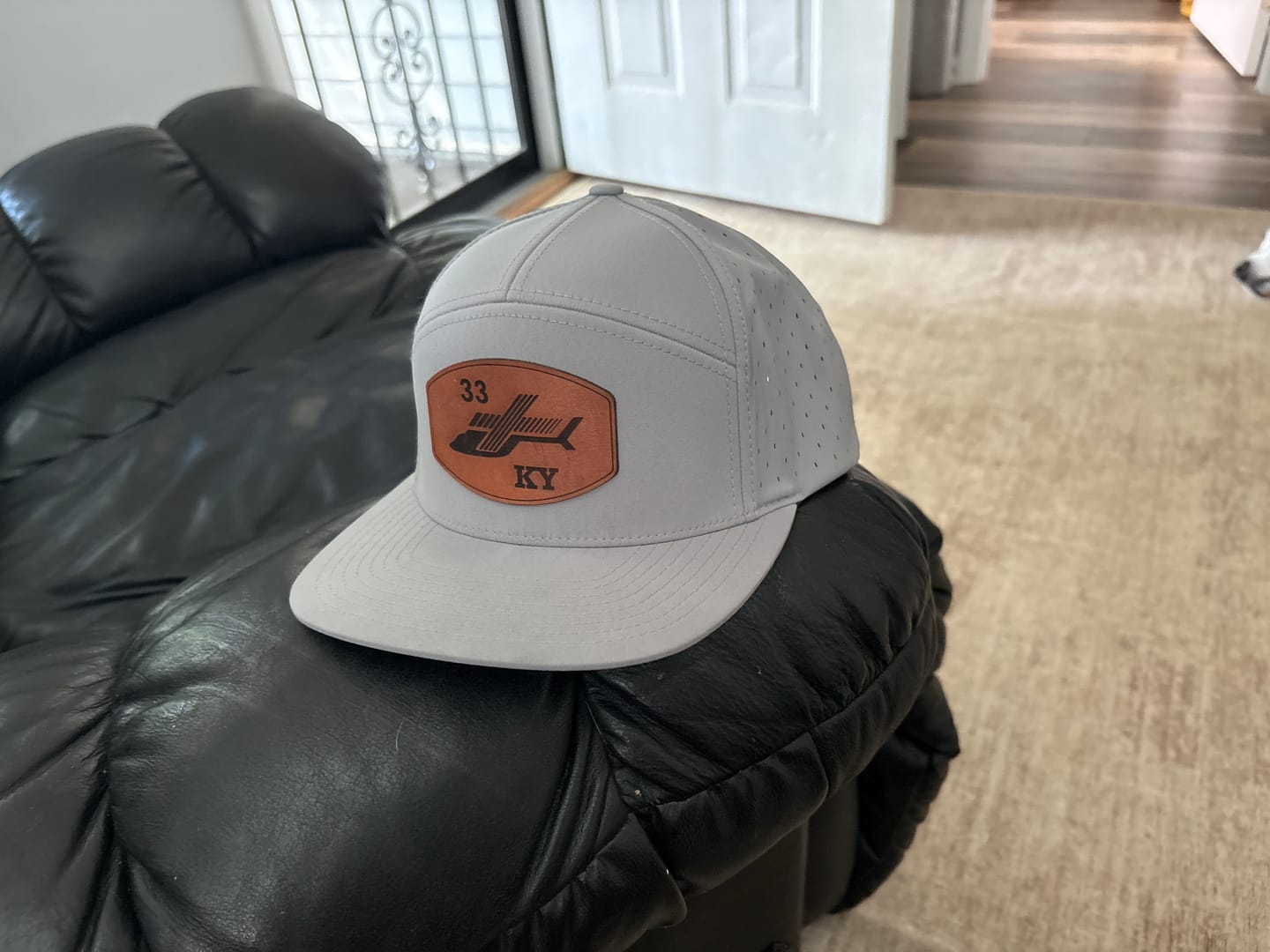 Customer photo review of Custom Leather Patch Cannon 7-Panel Hi-Pro Performance Hat - Richardson 169