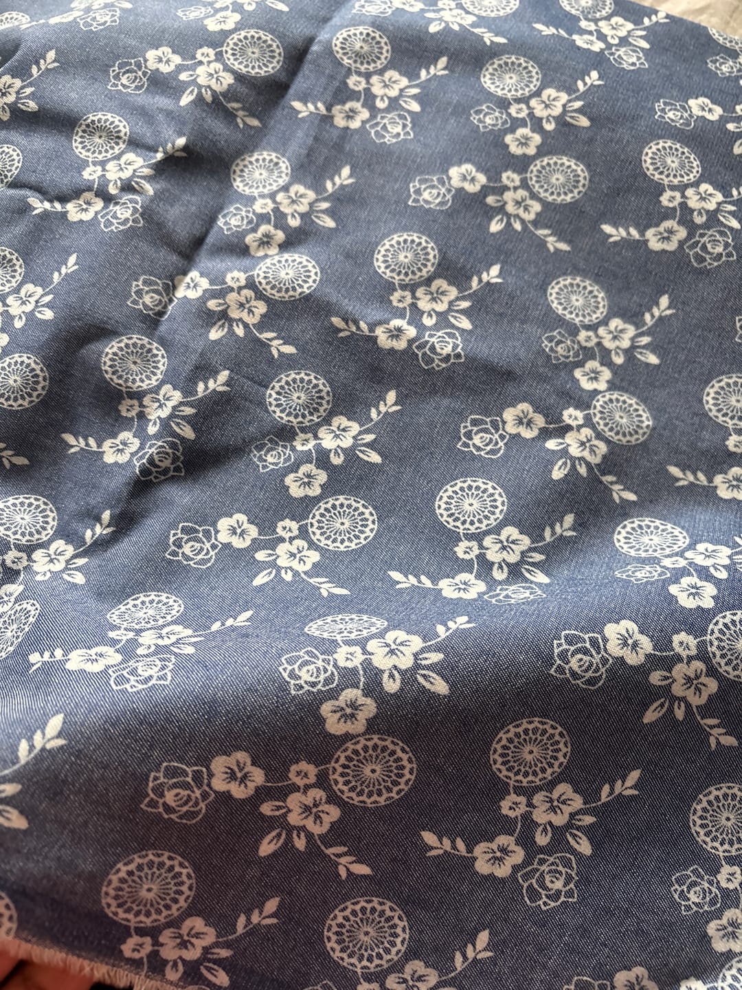 Customer photo review of Petite Meadow Chambray Denim Fabric