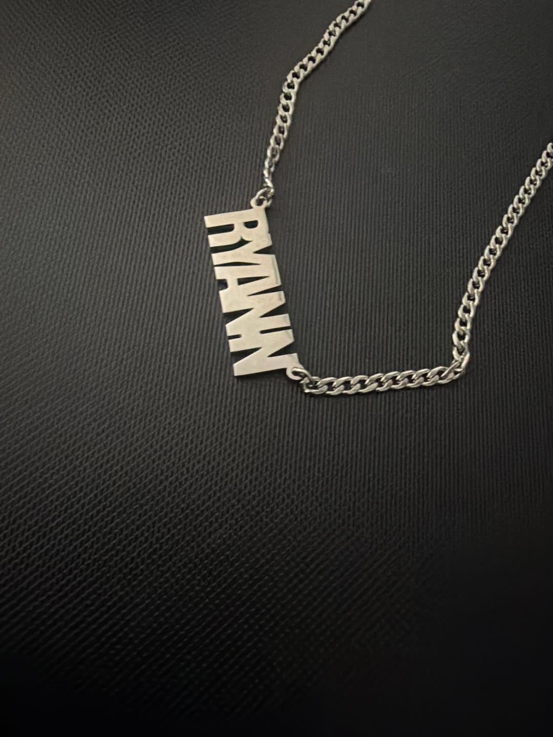 Customer photo review of Block Name Necklace w/ Cuban Chain