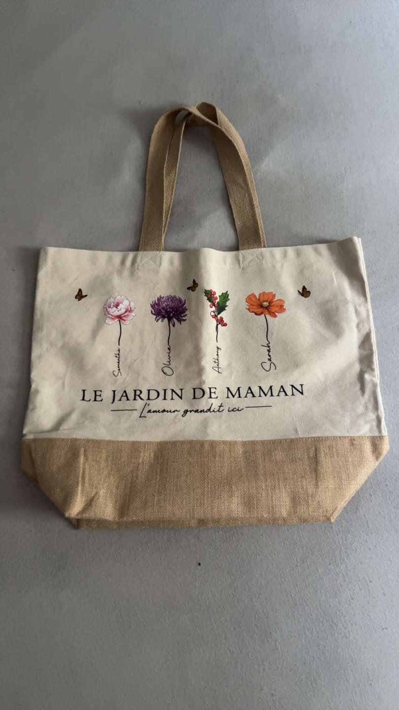 Customer photo review of L'amour grandit ici - Sac personnalisé avec fleurs et prénoms pour maman