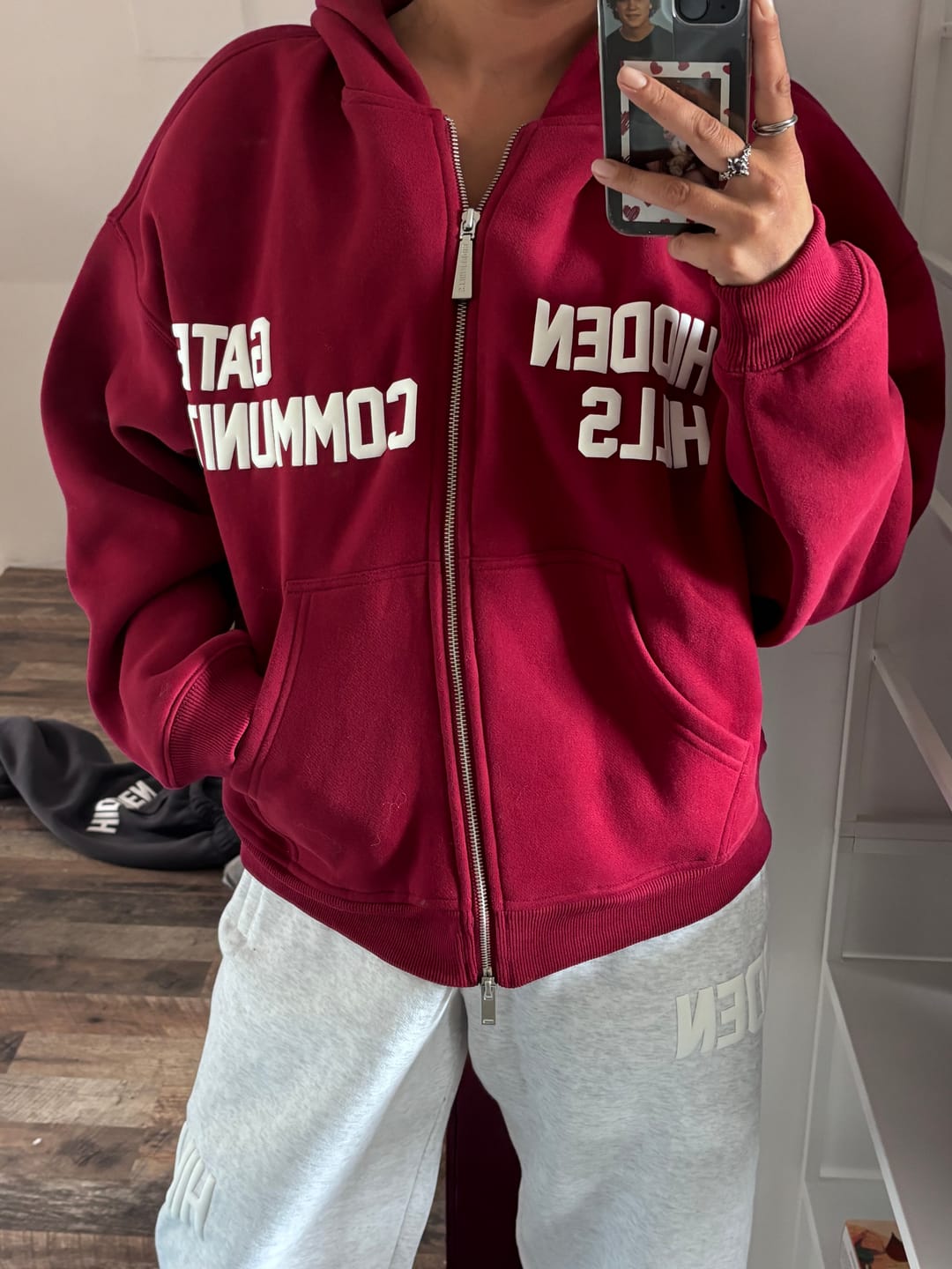 Customer photo review of GATED COMMUNITY ZIP HOODIE BURGUNDY