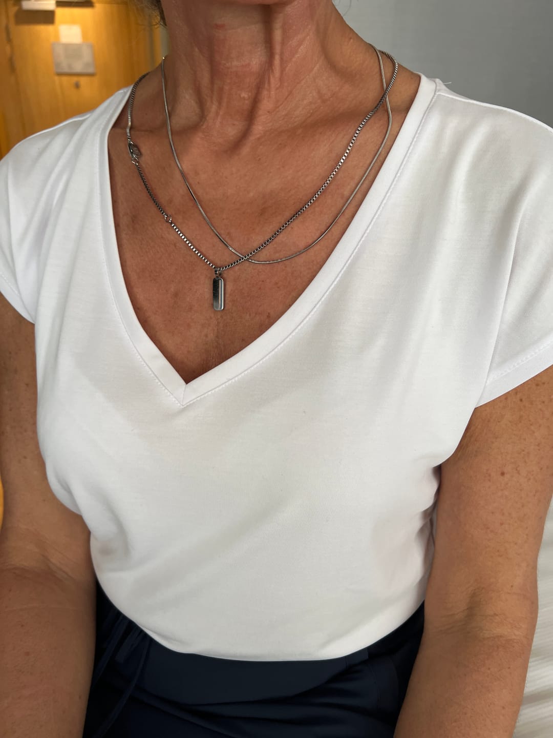 Customer photo review of Minimal Pendant Necklace Duo