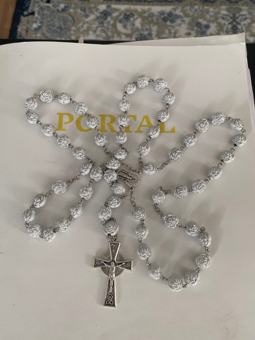 Customer photo review of Delicate White Rose Devotional Beads Rosary and Bracelets with Virgin Mary