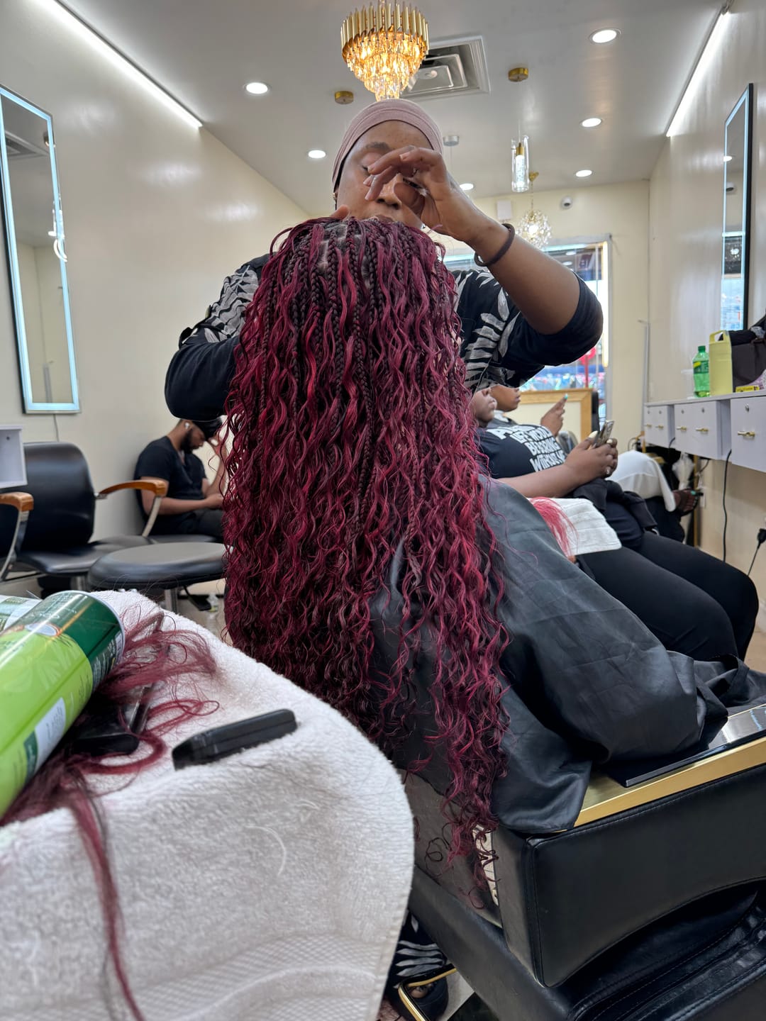 Customer photo review of #99J/Burgundy Mix Color Blend Loose Deep Wave Bulk Hair for Braiding