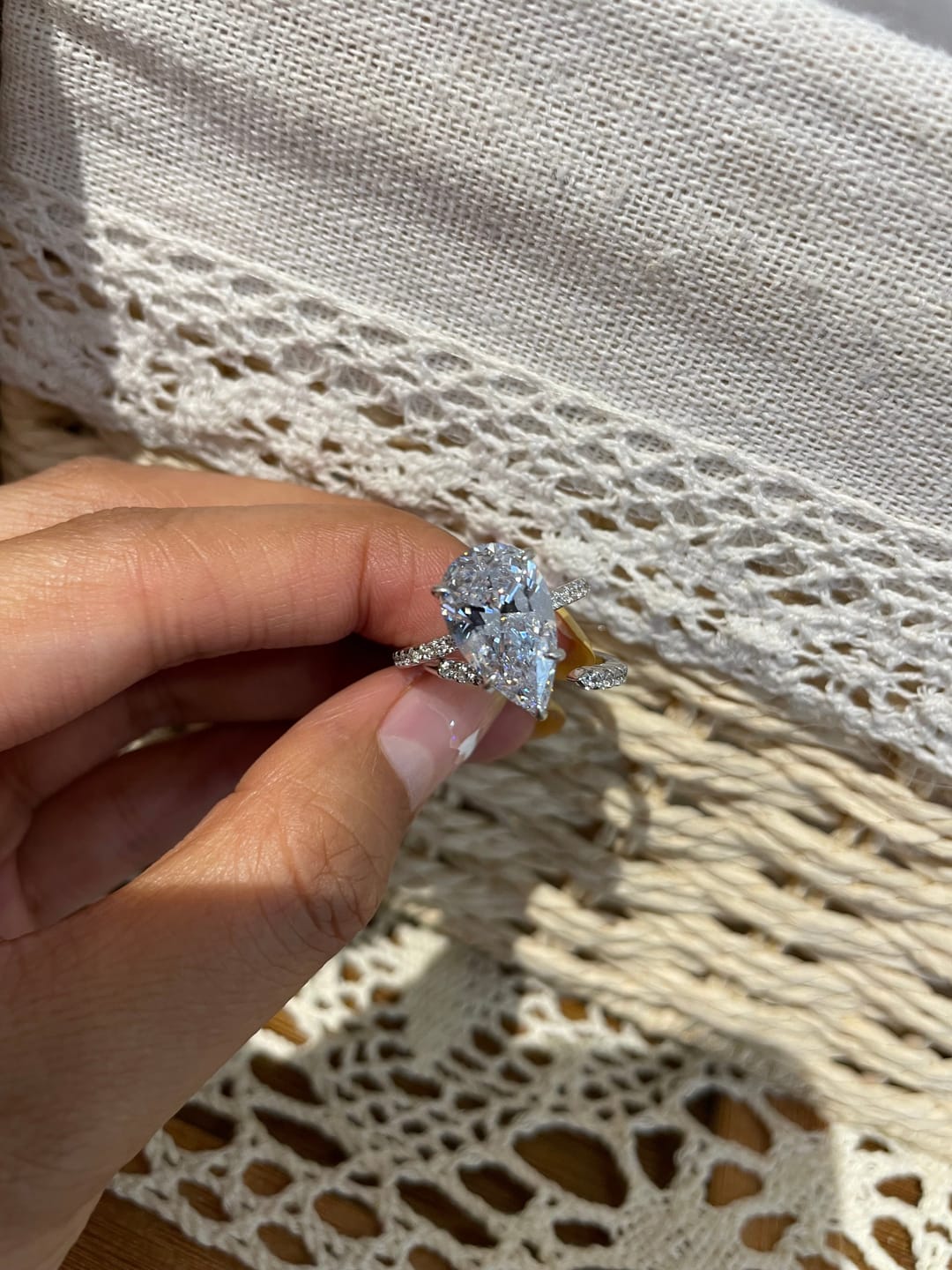 Customer photo review of S925 4.5Ct Pear Cut Wedding Ring & Open Wedding Band Bridal Rings Travel Rings For Her