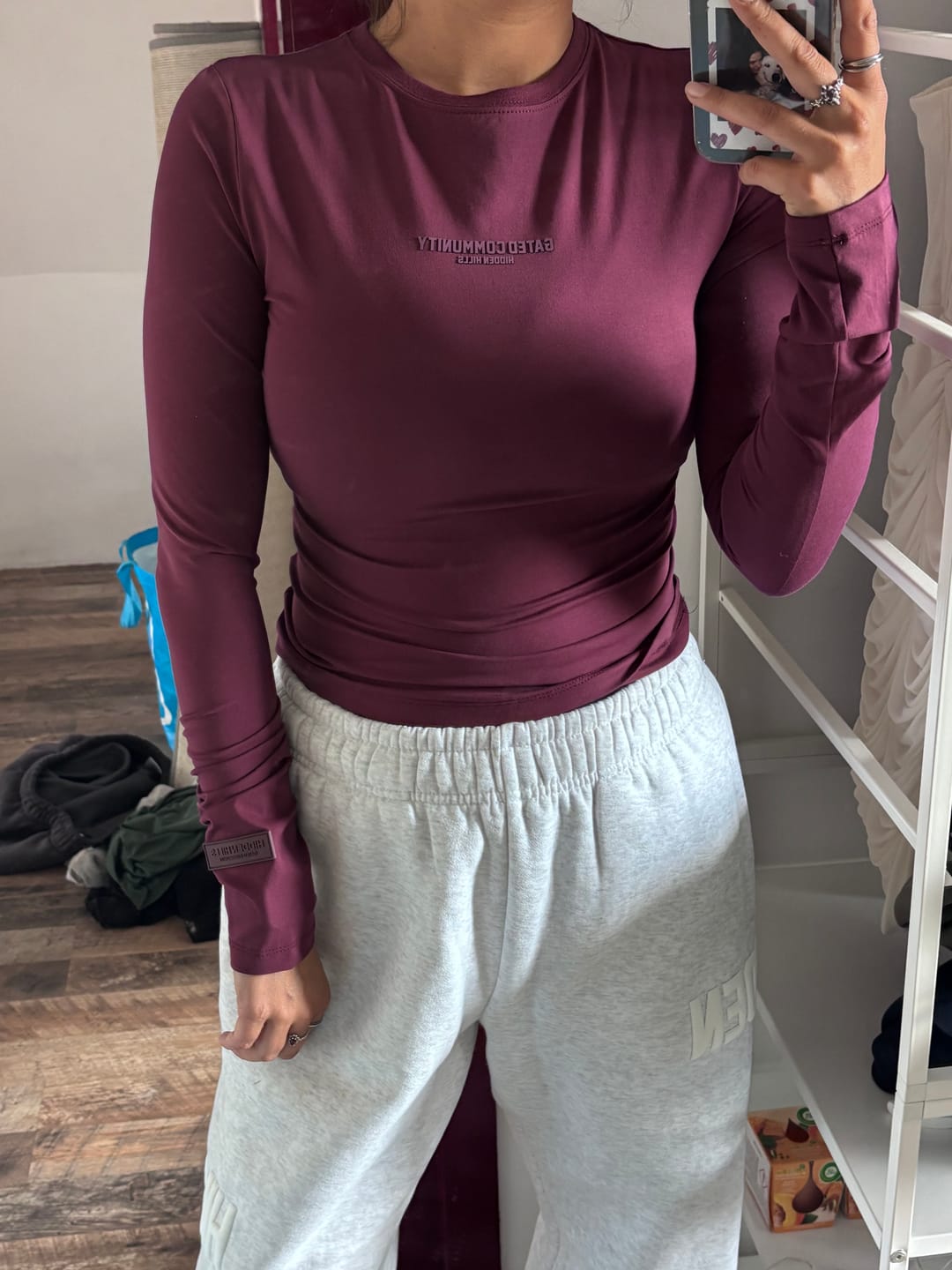 Customer photo review of BASICS LONGSLEEVE TOP DARK PLUM