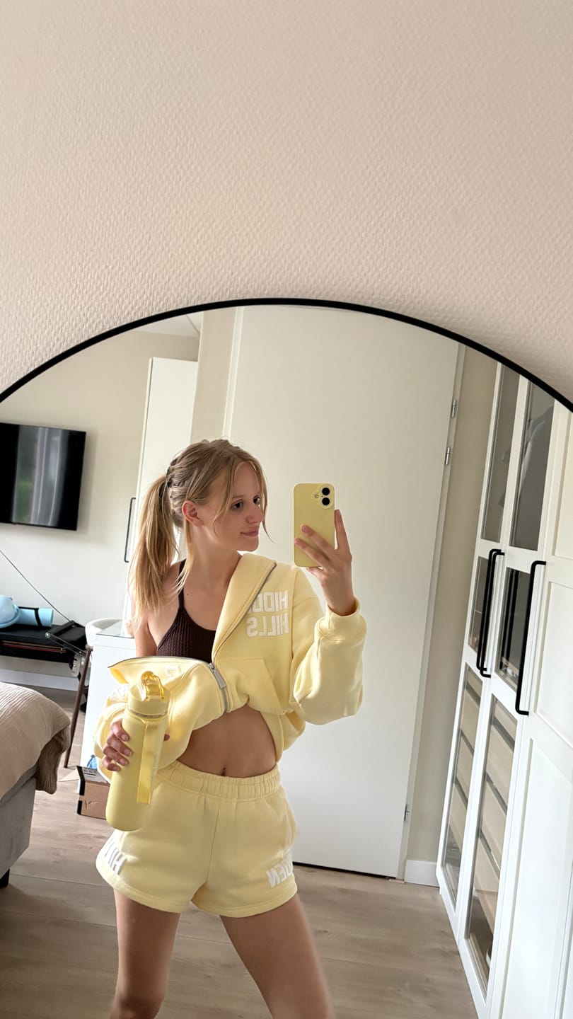 Customer photo review of GATED COMMUNITY STRAIGHT LEG SWEATPANTS BUTTER YELLOW