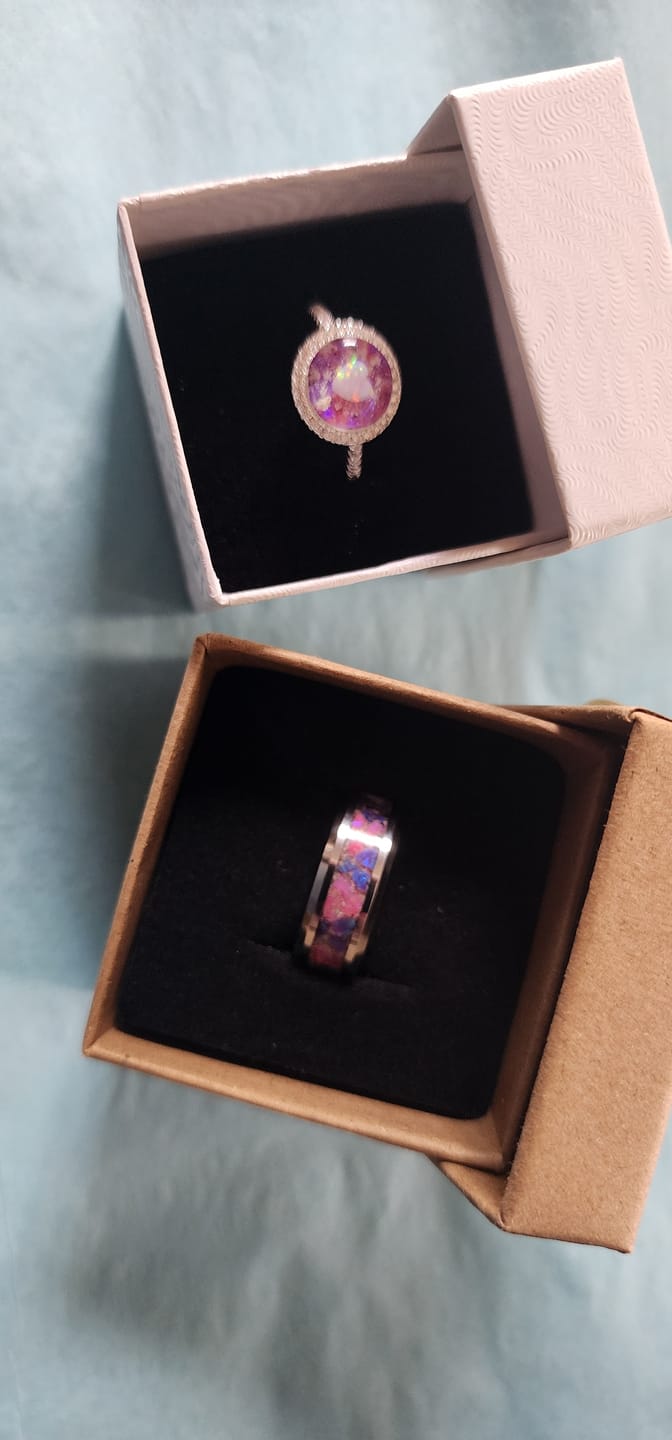 Customer photo review of Bedazzled Circle with Heart Opal Cremation Ring