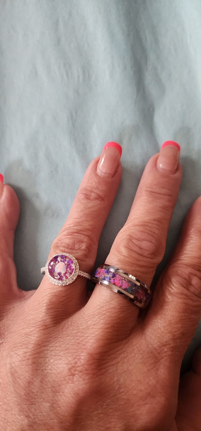 Customer photo review of Tungsten Opal Ring with Cremation Ashes