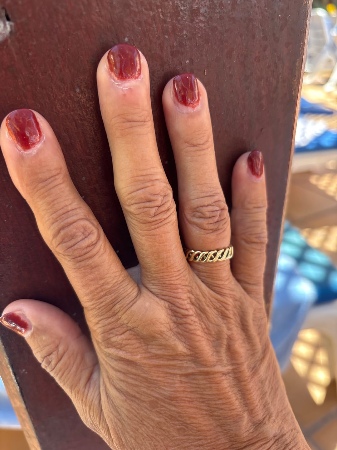 Customer photo review of Bordeaux Red Dipping Powder