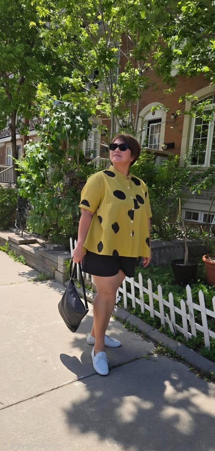 Customer photo review of Plus Size Polka Dot Cotton Linen Stand Collar Shirt