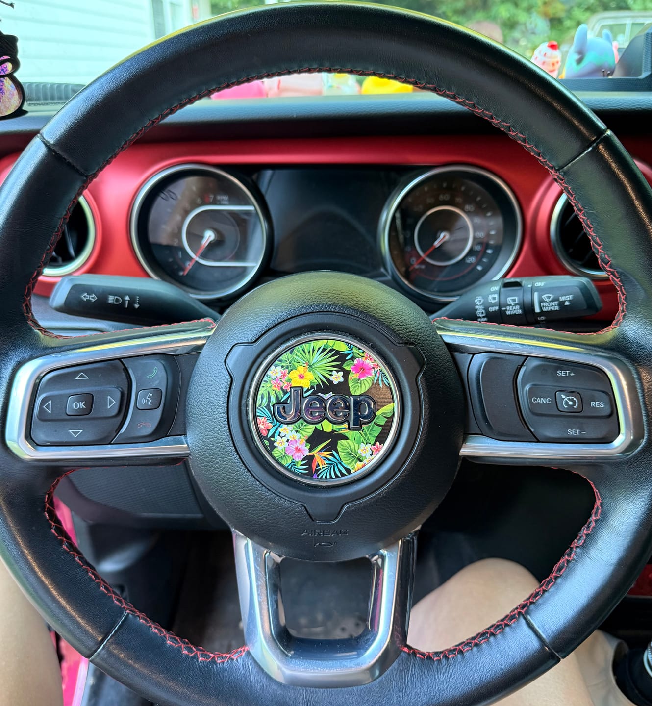 Customer photo review of Floral Steering Wheel Decal for Jeep
