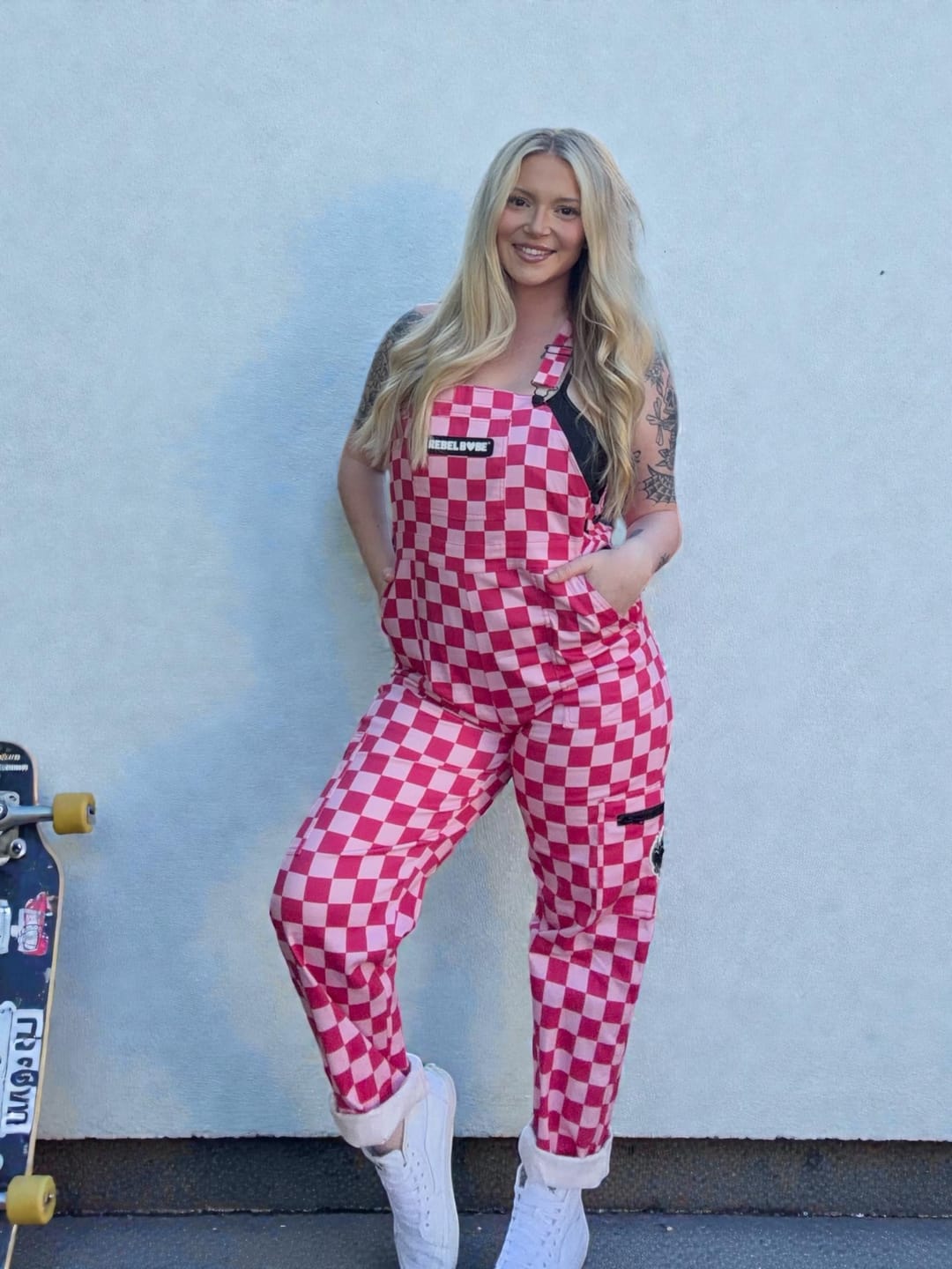 Customer photo review of Women's Overall in Bubble Gum Checkered