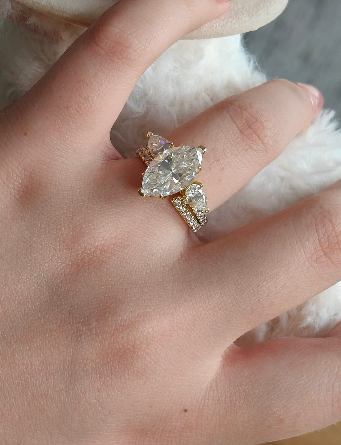 Customer photo review of S925 4.0Ct Marquise Cut Insert Wedding Ring Set For Women Stackable Ring Set In Sterling Silver