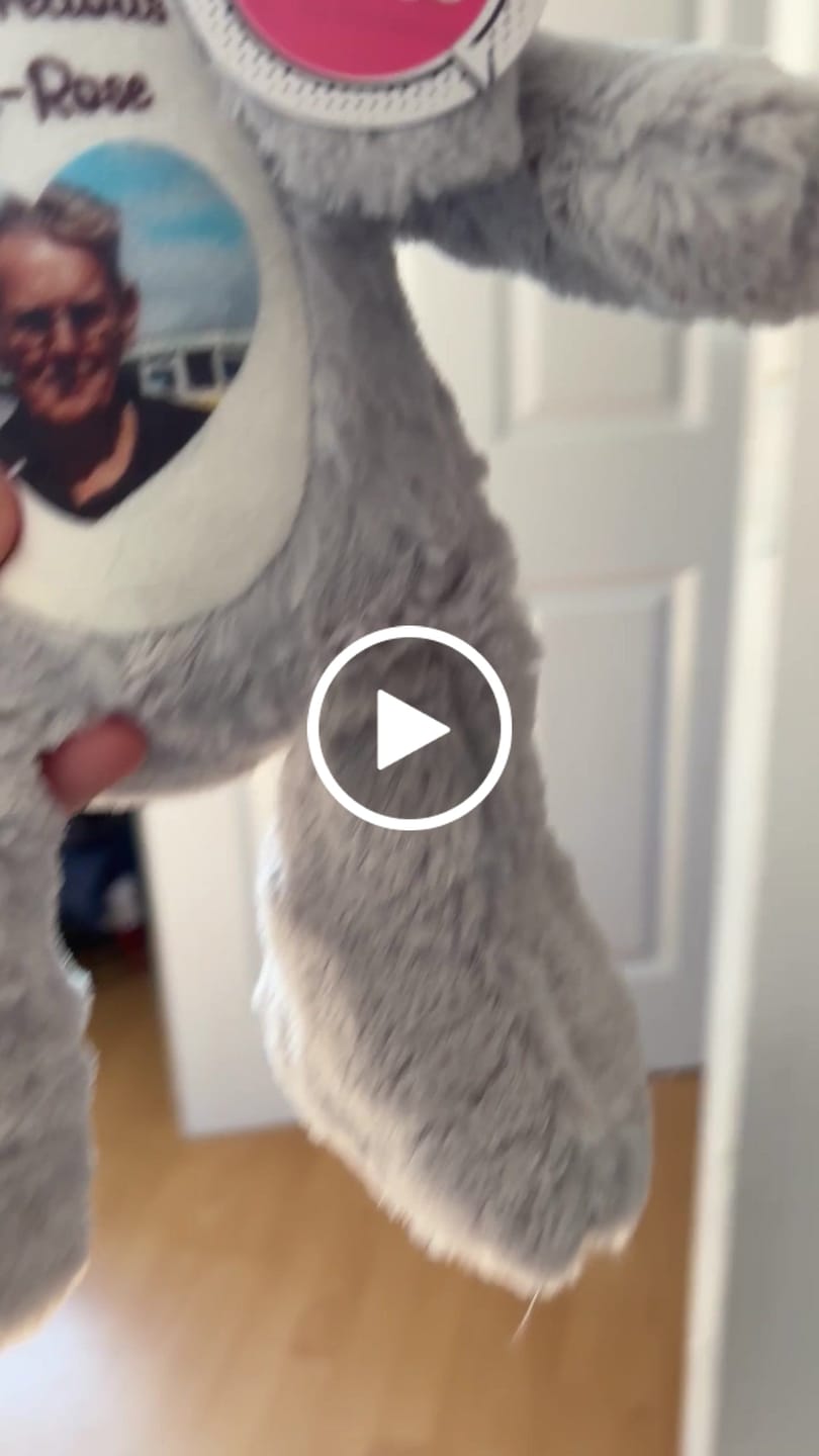 Customer video review of Design a Personalised Grey Bunny Teddy – Add Your Photo, Name or Message