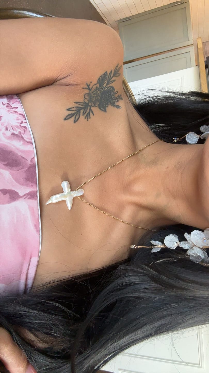 Customer photo review of Pearl Cross Necklace