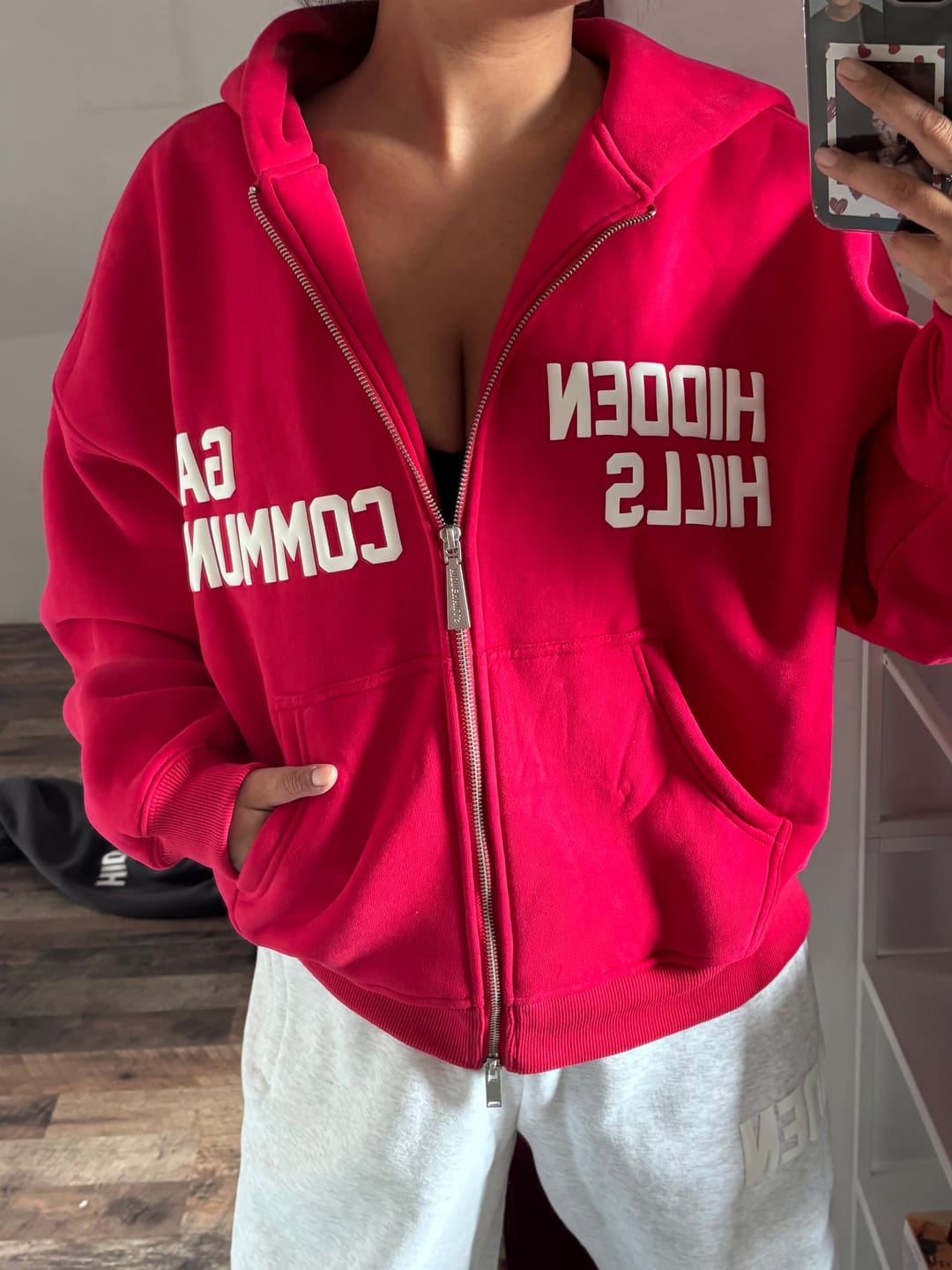 Customer photo review of GATED COMMUNITY ZIP HOODIE RASPBERRY RED