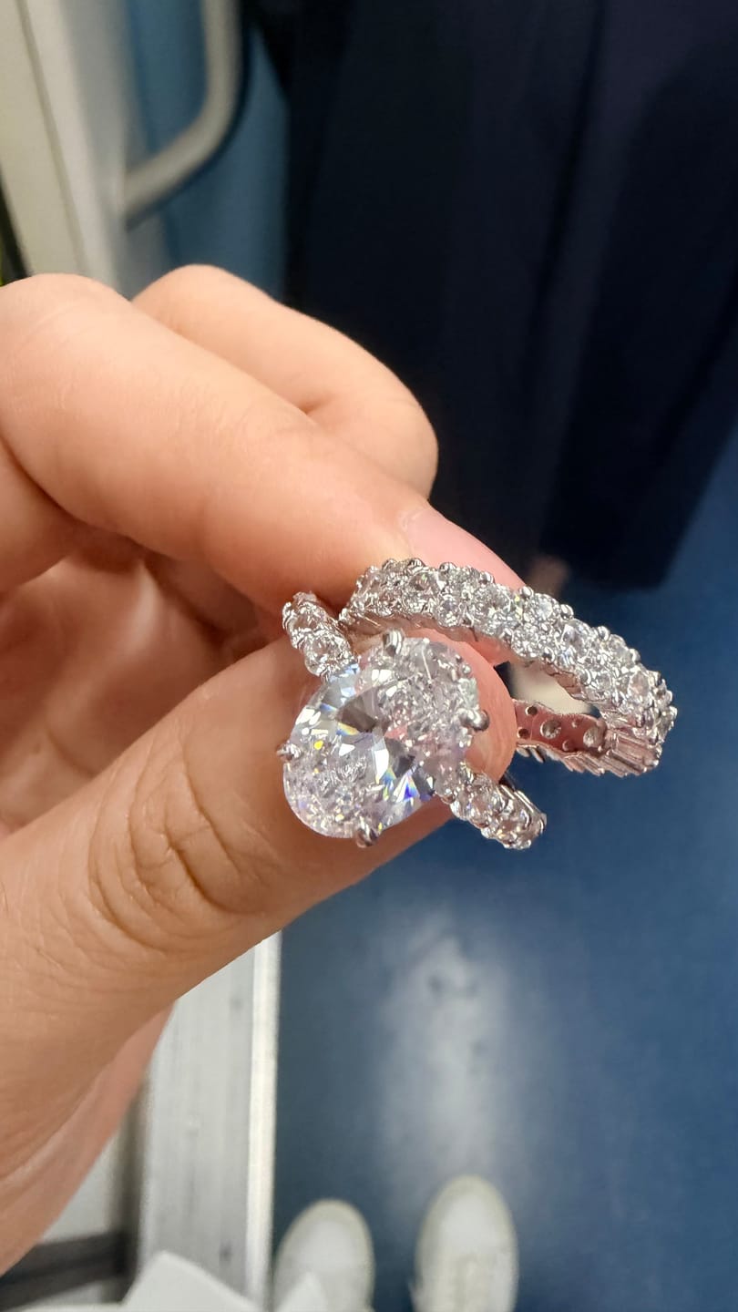 Customer photo review of S925 4.0Ct Oval Cut Engagement Ring With Round Cut Full Wedding Band Stackable Travel Ring