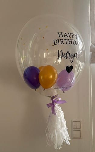 Kundenbewertung mit Foto zu Purple Golden Birthday Designer Ballon