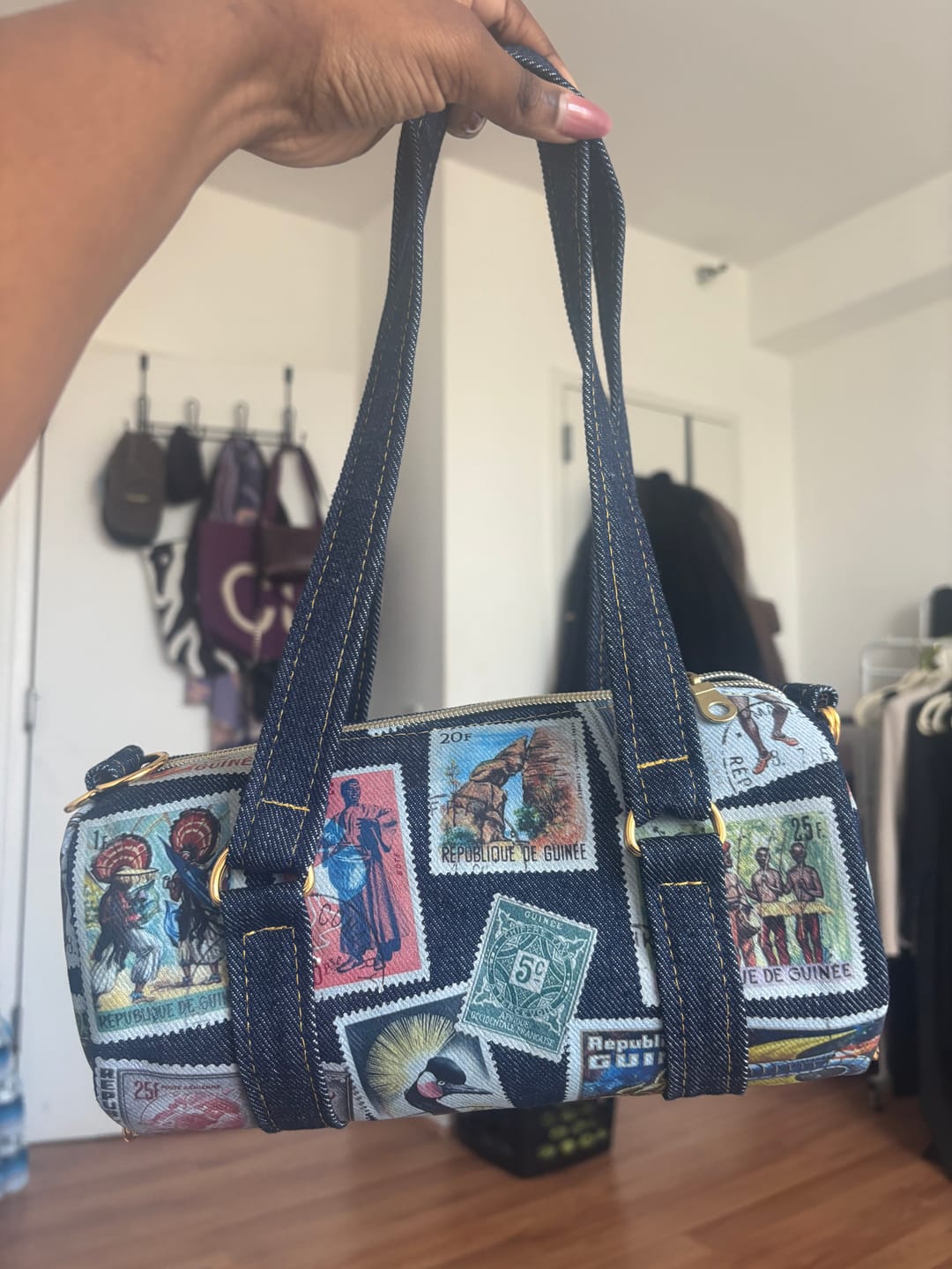Customer photo review of Custom Postage Mini Duffle [Denim | Other Countries]