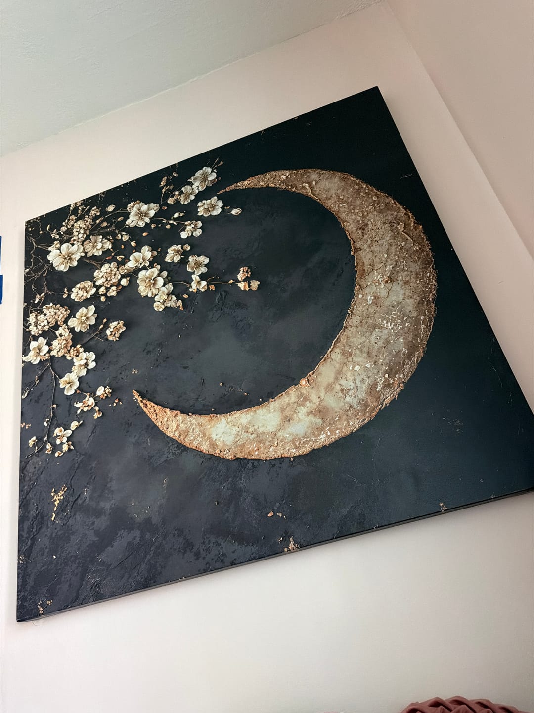 Customer photo review of Crescent Moon Wall Art – Elegant Floral Canvas for Bedroom and Living Room Decor