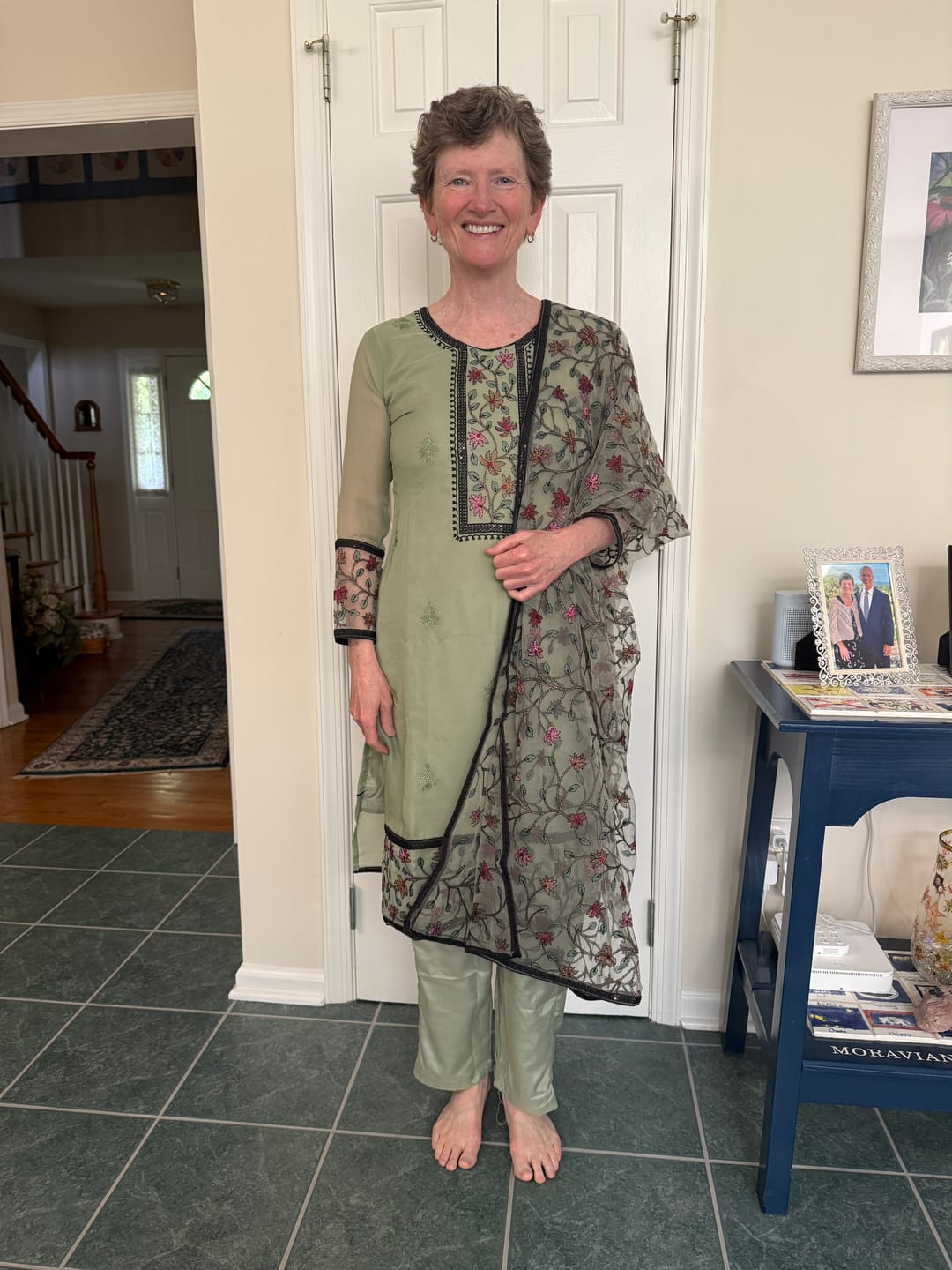 Customer photo review of Pistachio Green Georgette Pant Suit
