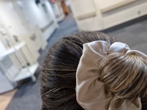 Customer photo review of Silk Scrunchies Trio - Champagne Gold - Mini, Small, Medium